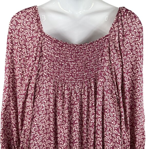 Anthropologie Bucketlist Women L Boho Maxi Top Smocked Back Bishop Sleeve Blouse - Picture 9 of 16